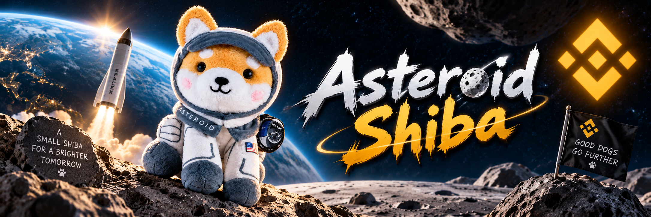 Asteroid Shiba banner on the lunar surface